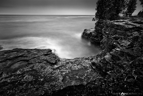 Cave Point Door County in Black and White #2 by matt anderson