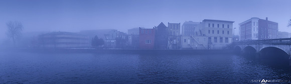 Foggy Janesville WI Panoramic New Years Eve by matt anderson